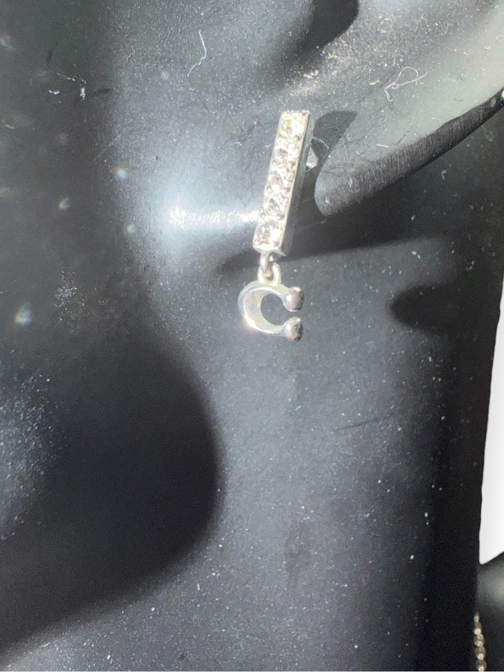 COACH Signature Silver Pavé Crystal Bar Necklace & Stud Earrings Set - Picture 2 of 5